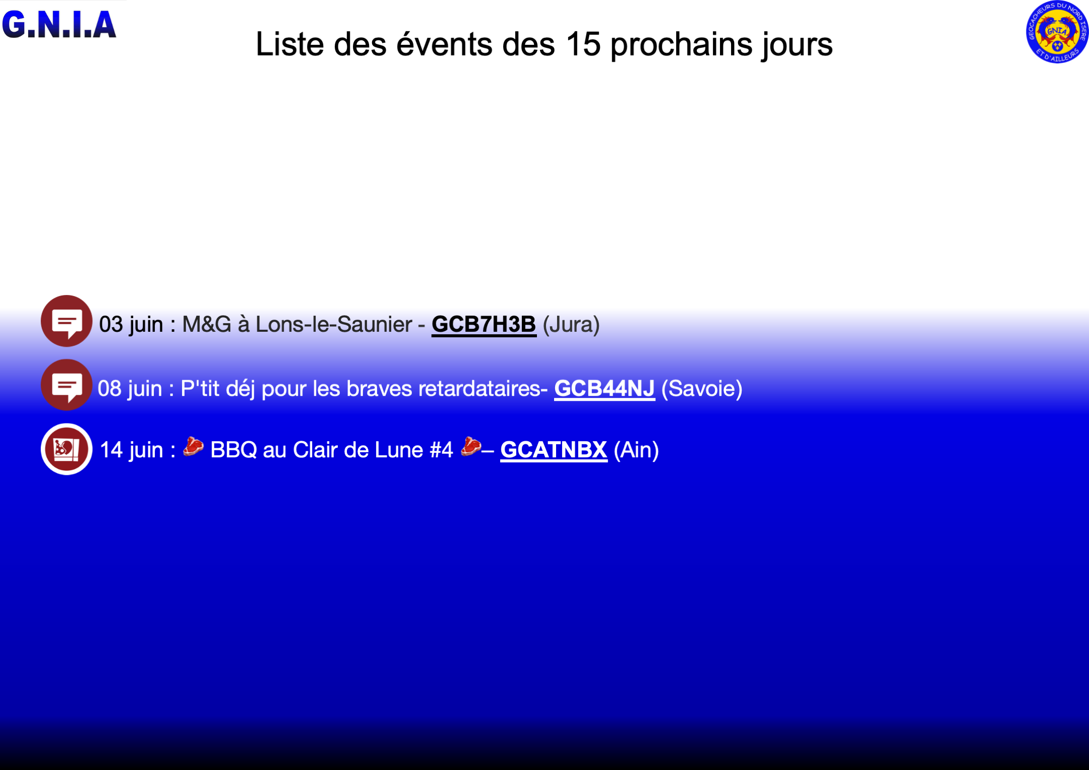 Lire la suite à propos de l’article Les Events des 15 prochains jours