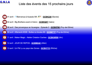 Lire la suite à propos de l’article Les Events des 15 prochains jours