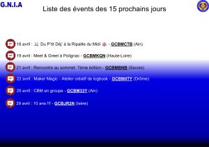 Lire la suite à propos de l’article Les Events des 15 prochains jours