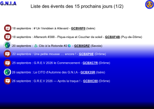 Lire la suite à propos de l’article Les Events des 15 prochains jours